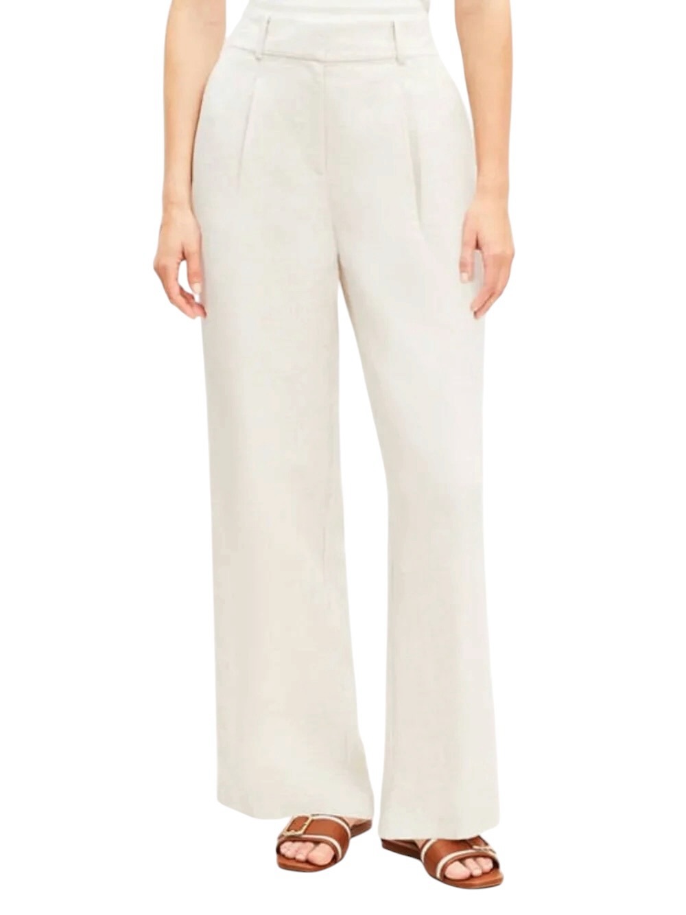 LOFT outlet Oatmeal Wide-Leg High-Rise Linen Blend Trousers sz 4 *read*